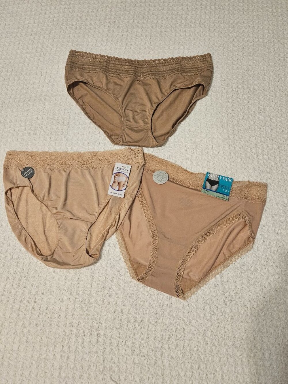 3 pr undies (Jockey, Vanity Fair, Warners), nude, 8/XL, NWT